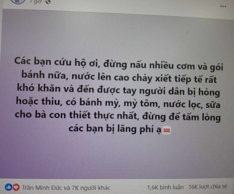 Trên mạng xã hội, một số người cũng kêu gọi không nên nấu cơm, gói bánh ủng hộ người dân vùng lũ và nhận được sự đồng tình của dư luận. 