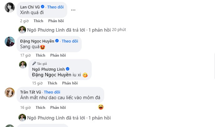 Dưới bài đăng không chỉ có người hâm mộ mà cả nhiều người nổi tiếng như Huyền Baby cũng phải thốt lên Sang quá khi nhìn thấy giao diện này của Linh Rin. Thậm chí BigDaddy cũng để lại phần bình luận hài hước về visual quá bén này của bà mẹ một con.