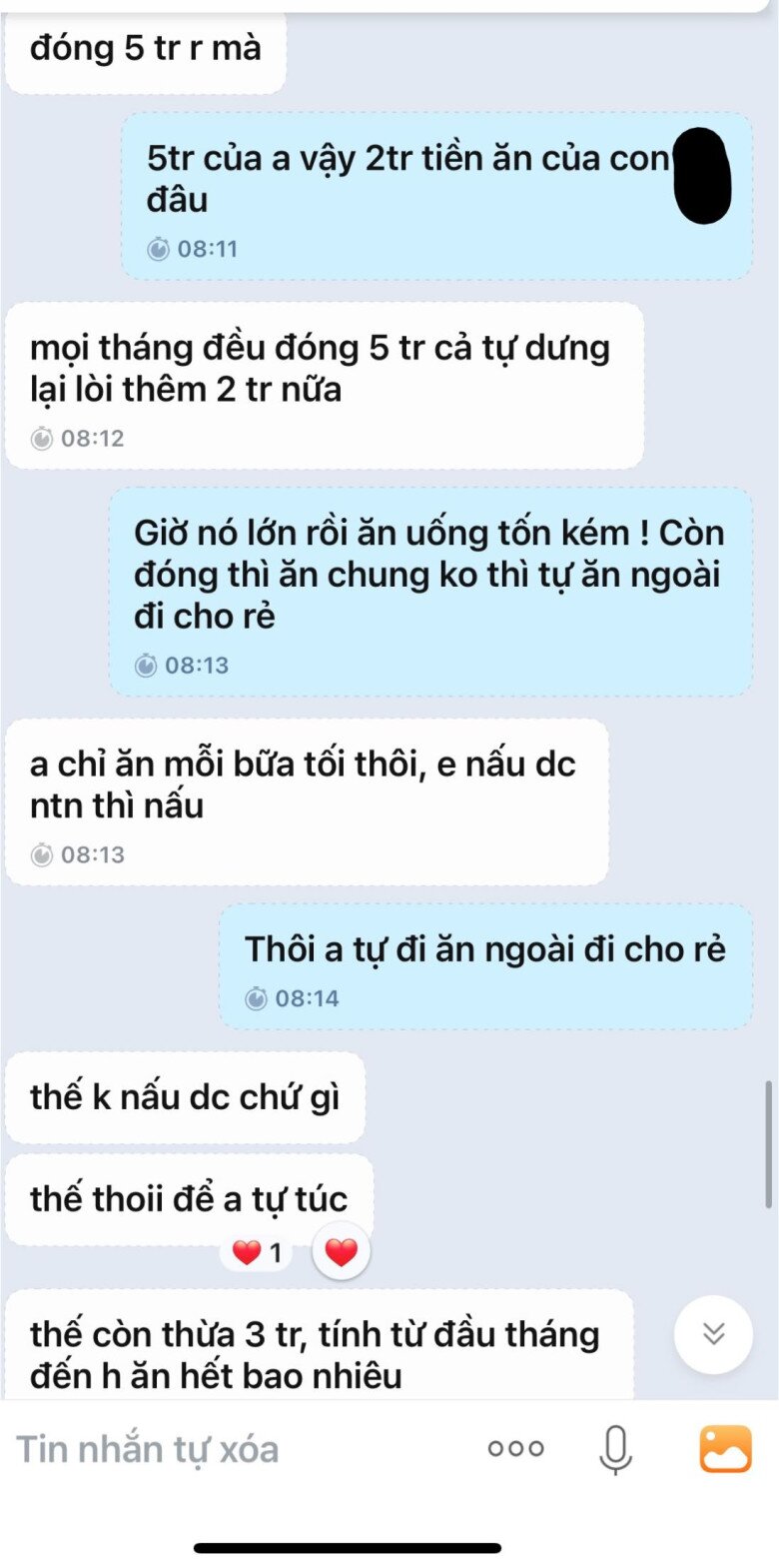 Đoạn tin nhắn giữa hai vợ chồng.