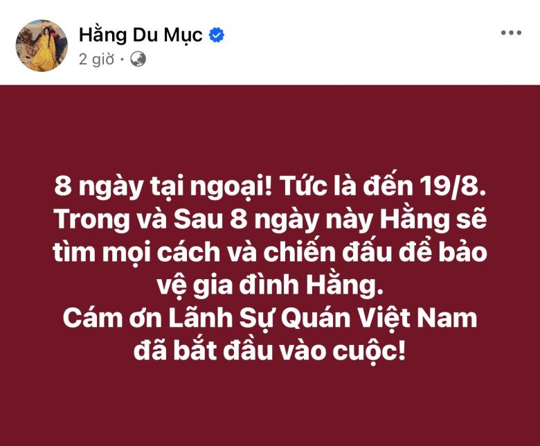 Hằng Du Mục thông báo chồng đã tại ngoại.