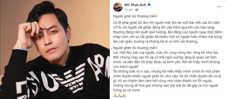 MC Phan Anh lên tiếng xin lỗi, mong được thành tâm sám hối.