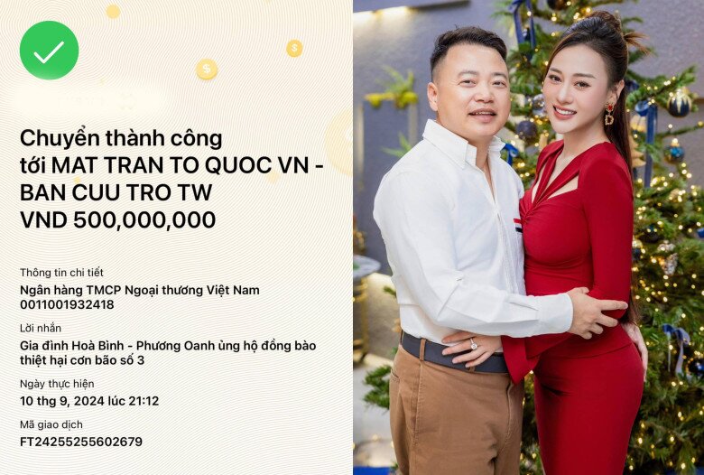 Ngày 10/9, Shark Bình đăng tải hình ảnh giao dịch quyên góp cho đồng bào vùng lũ 500 triệu đồng.