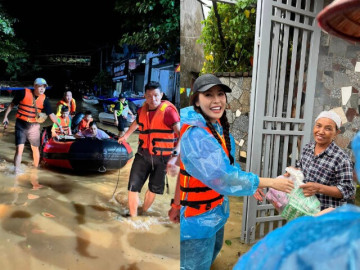 Sao Việt xông pha vào vùng lũ: Vợ chồng Hồng Đăng lội nước đến gối, Quế Vân bàng hoàng khi thấy nơi nước lên tới đầu