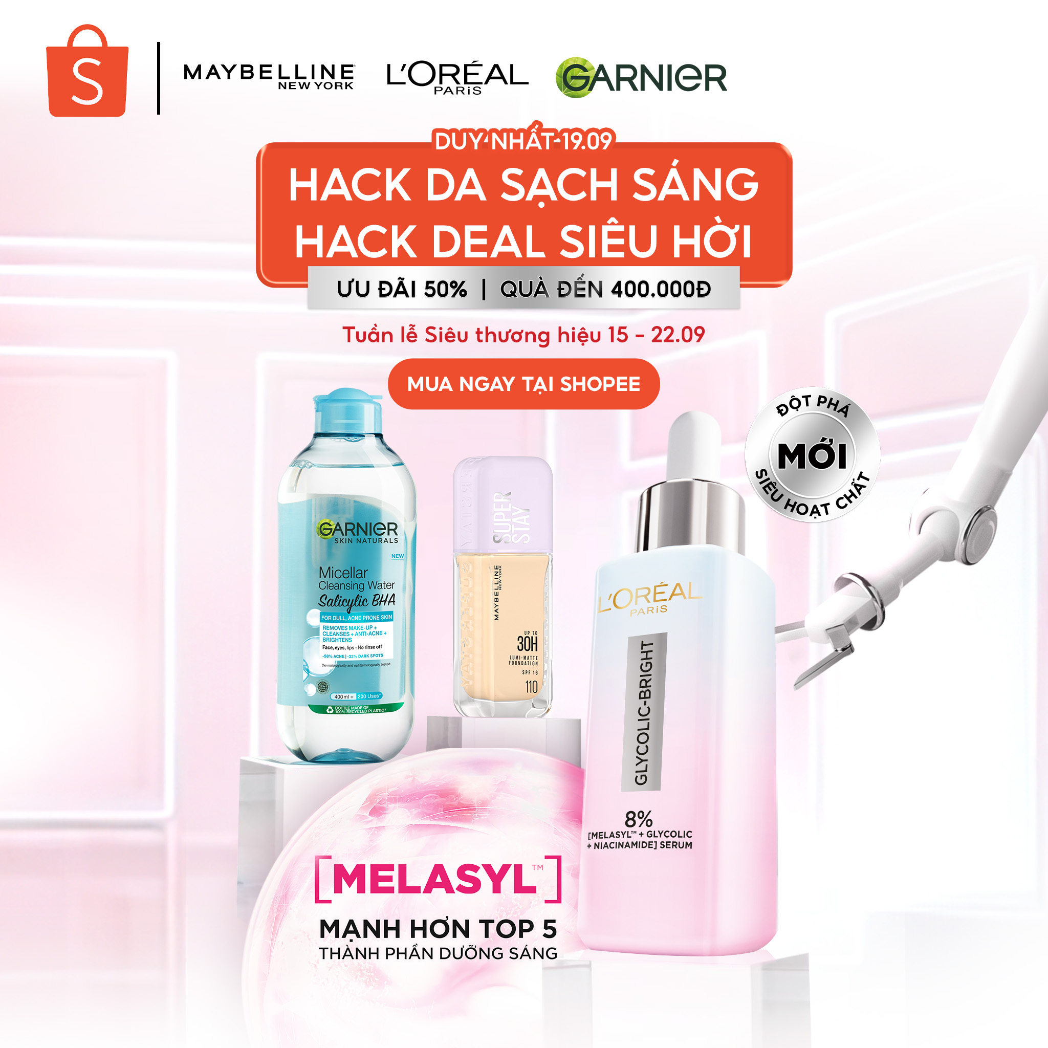 Từ nay đến ngày 22.9, người dùng sẽ có cơ hội sở hữu em serum mới toanh với mức giá “hời”, kèm theo đó là loạt ưu đãi độc quyền đến từ bộ ba thương hiệu L’Oreal, Garnier và Maybelline.