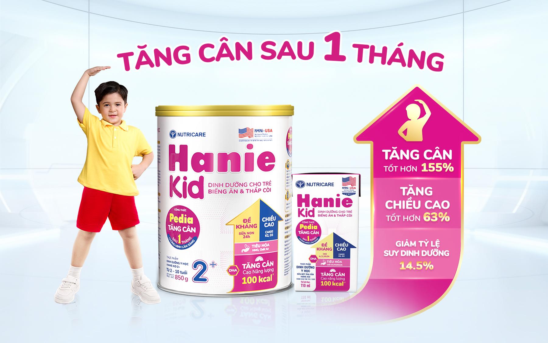 Hanie Kid 2+ được chứng minh lâm sàng, hiệu quả giúp tăng cân, tăng chiều cao và cải thiện thể trạng