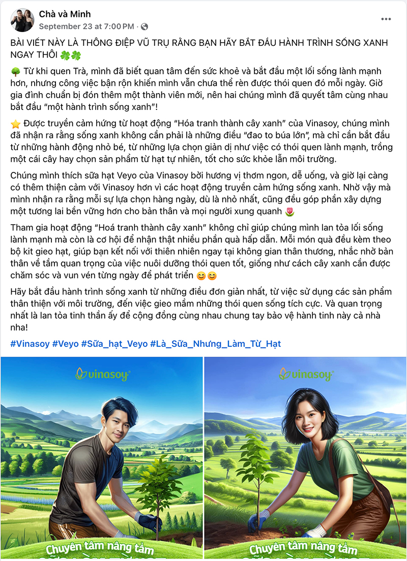 Từ sự yêu thích với sữa hạt Veyo, cặp đôi đáng mến đã nhanh chóng được truyền cảm hứng và chia sẻ chương trình này đến những người theo dõi