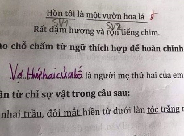 Bài tập điền vào chỗ trống: “... là người mẹ thứ hai của em”, học sinh có câu trả lời khiến bố mẹ điếng người - 1