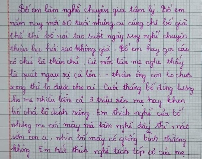 Bài văn tả bố không thể nào chân thật hơn của nhóc tỳ tiểu học, dân tình đọc mà cười ná thở.