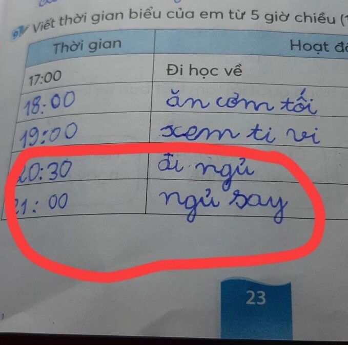 Cô giáo yêu cầu viết thời khóa biểu một ngày, học sinh tiểu học kể việc làm vào mỗi 9h tối khiến nhiều người “té ngửa” - 1