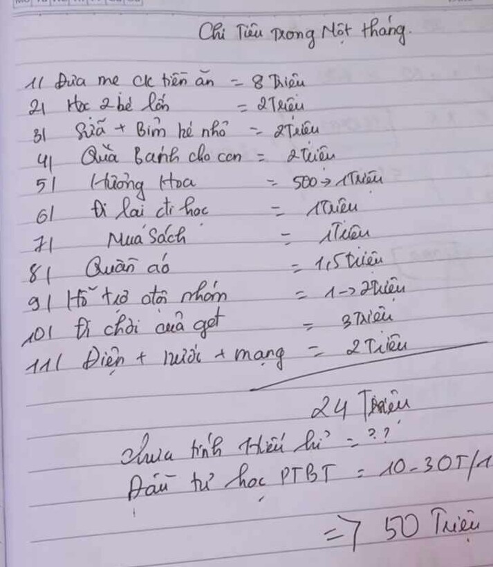 Một khoản chi tiêu trong danh sách mẹ Việt liệt kê gây khó hiểu, được nhiều người cho là vô lý, không thoả đáng nhưng lại chiếm mất 50% mức chi mỗi tháng.