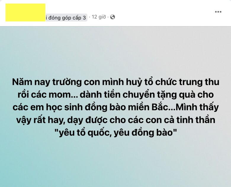 Nhiều trường học ngưng tổ chức Trung thu, để kinh phí giúp đỡ miền Bắc khắc phục bão lũ.