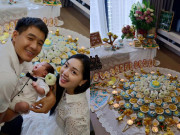 Yêu con - Gái xinh Bắc Giang sinh quý tử với cầu thủ ĐTQG, làm mâm cúng đầy tháng cho con tuyệt đẹp, nhìn kỹ toàn vàng