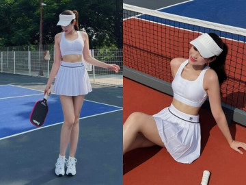 Hoa hậu Đỗ Thị Hà trên sân pickleball: Không khoe mặt, chỉ khoe dáng!