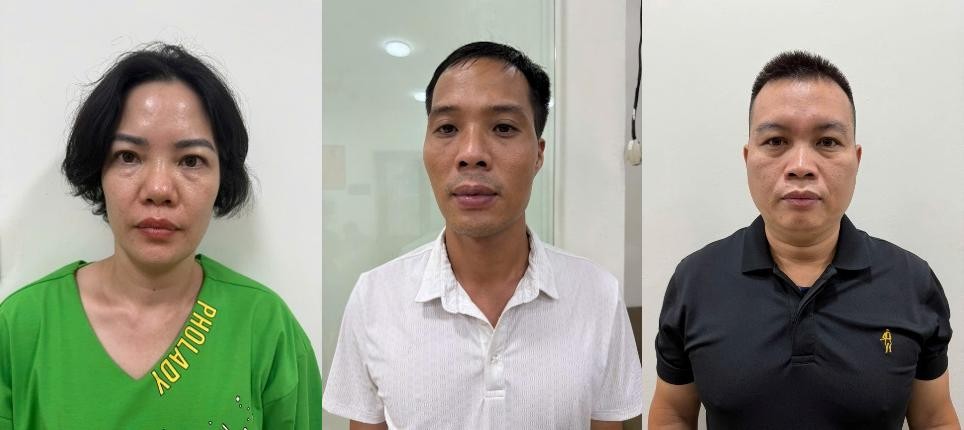 Nguyễn Thị Thu Hương, Lê Công Ngôi và Nguyễn Văn Tâm. Ảnh CA