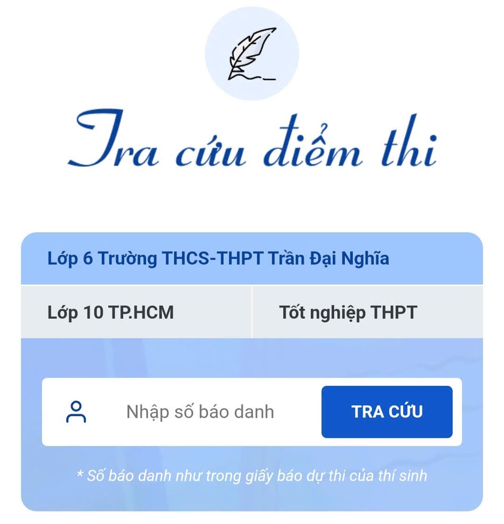 Phần mềm tra cứu điểm thi. Ảnh: CHỤP MÀN HÌNH