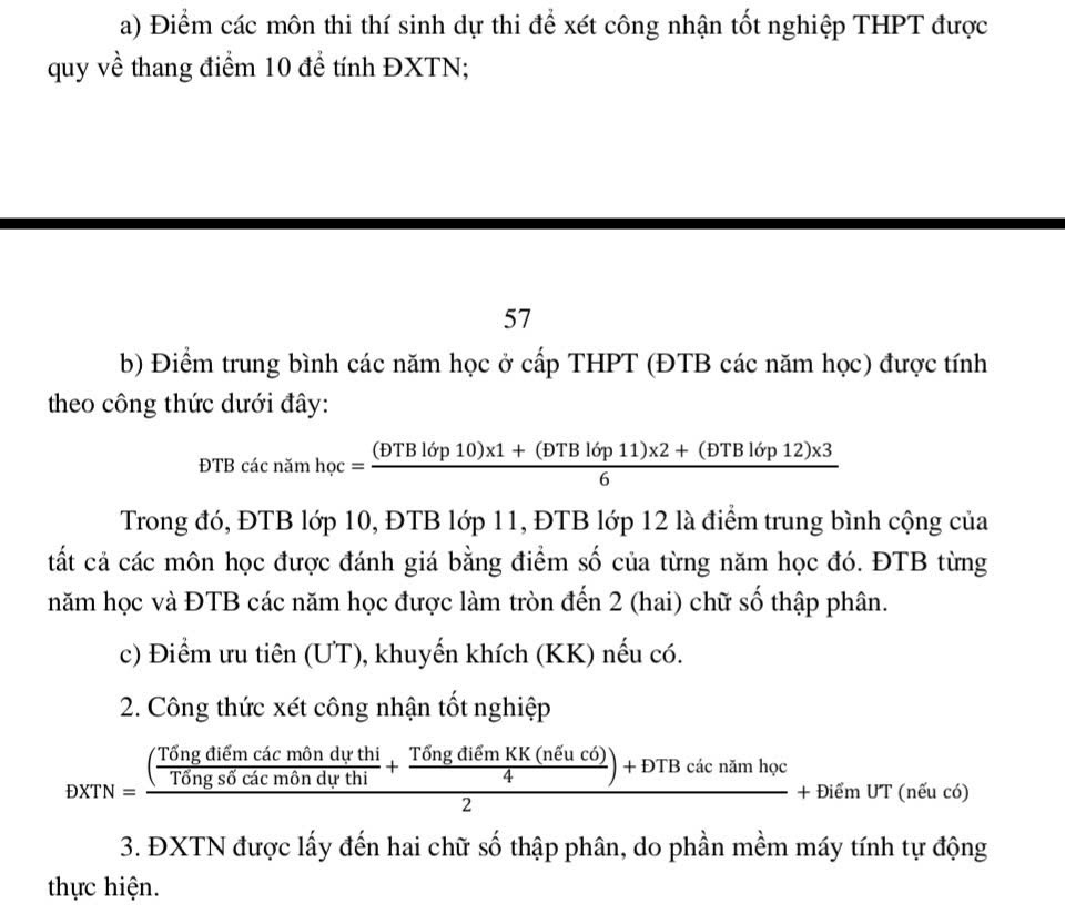 Công thức xét tốt nghiệp THPT