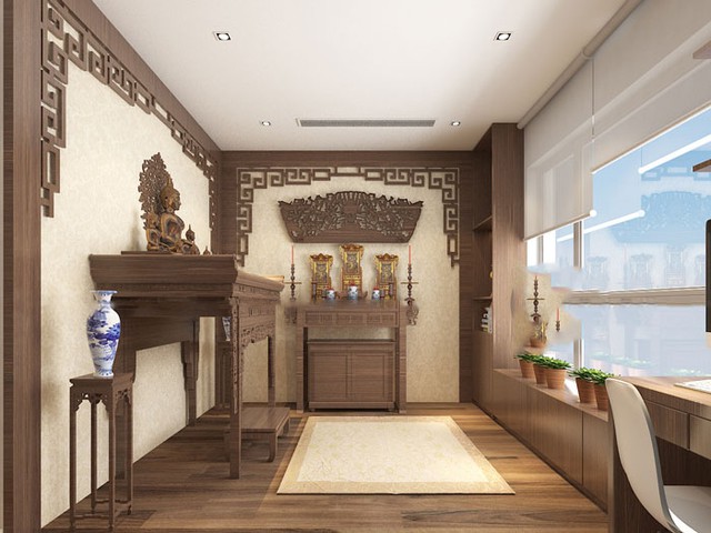 Cửa phòng thờ nên hướng ra khu vực thông thoáng: Điều này giúp không gian thờ cúng có được luồng không khí trong lành, mang lại sự bình an và thịnh vượng.