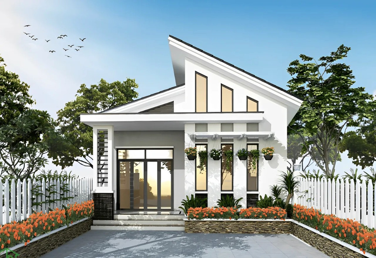 Nhà cấp 4 mái lệch ấn tượng với thiết kế độc đáo và phá cách, tạo điểm nhấn hiện đại, trẻ trung. Ảnh: Tipuvietnam