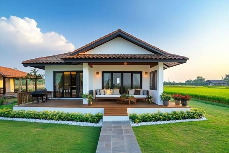 Nhà cấp 4 với sân vườn rộng rãi, mang đến bầu không khí trong lành. Ảnh: Duraflex