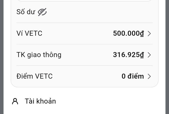App của VETC hiện nay, chỗ Ví VETC chính là tài khoản giao thông theo quy định tại Nghị định 119 mà người dùng sẽ phải nâng cấp và nạp tiền vào trước 1-10-2025