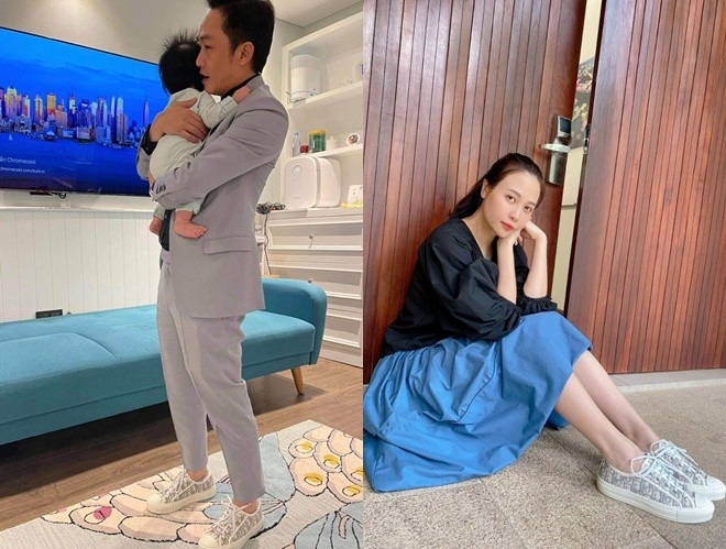 Cường Đôla - Đàm Thu Trang còn có mẫu giày đôi là sneakers họa tiết Oblique của Dior, giá khoảng hơn 20 triệu đồng.