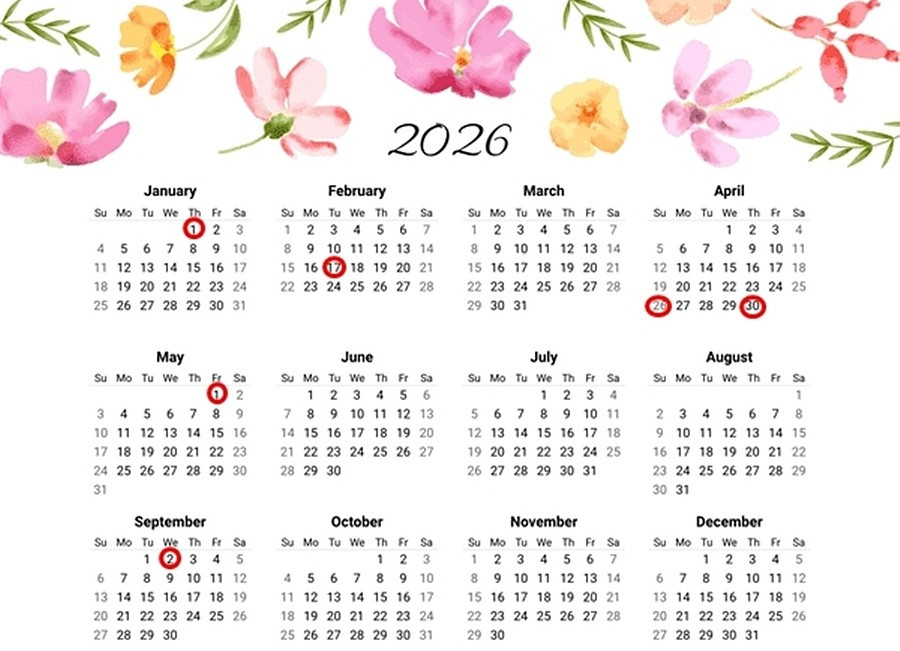 Lịch năm 2026 và một số ngày lễ, Tết quan trọng. Ảnh: Homemade Gifts.