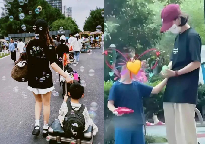 Triệu Lệ Dĩnh bên con trai. Ảnh: Weibo