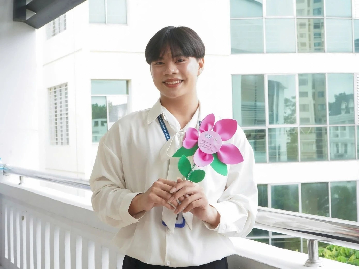Trung Nghĩa chia sẻ rằng chỉ khi nhập học, cậu mới biết mình là nam sinh duy nhất của khóa năm nay tại khoa Giáo dục Mầm non, Trường Đại học Sư phạm TP.HCM. Ảnh: Thuý Hằng