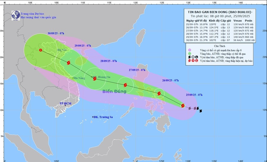 Dự báo bão Bualoi của NCHMF. Ảnh: NCHMF.