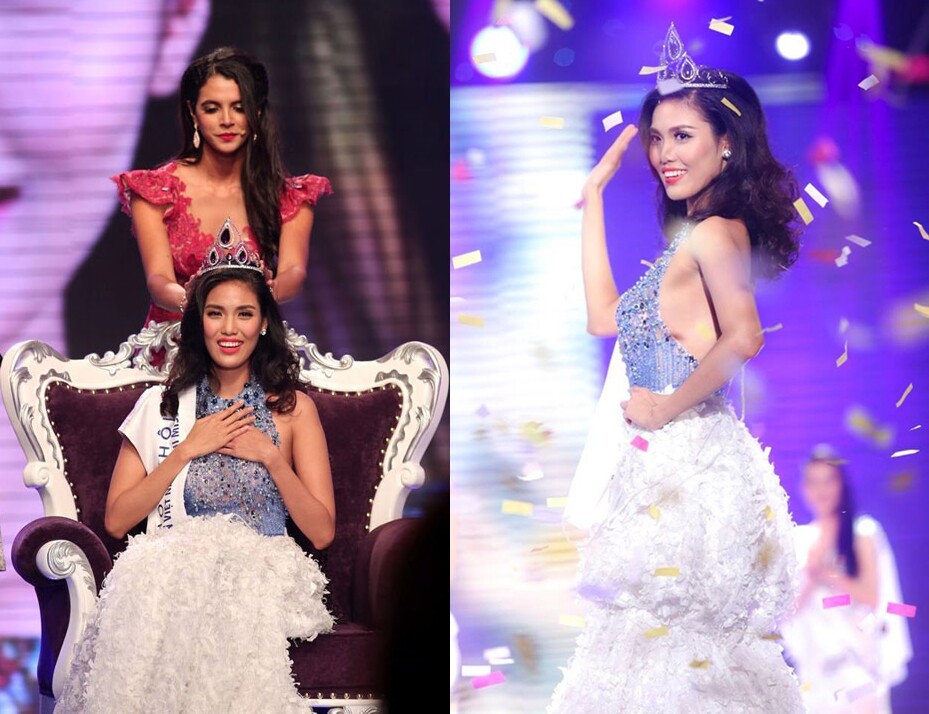 Thời điểm Lan Khôi đăng quang Hoa khôi Áo dài Việt Nam 2014.