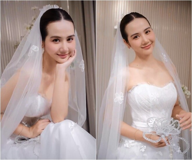 Hình ảnh nữ diễn viên Thương Ngày Nắng Về thử váy cưới khiến mạng xã hội xôn xao.