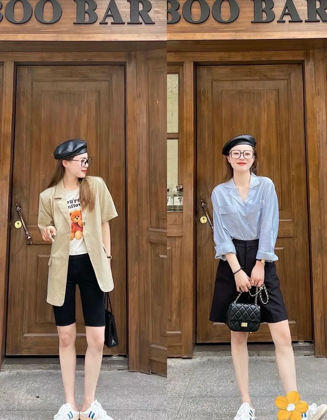 Nếu không tự tin với vóc dáng, chị em nên tránh quần short ôm sát như bên trái mà nên chọn kiểu dáng chữ A như bên phải.