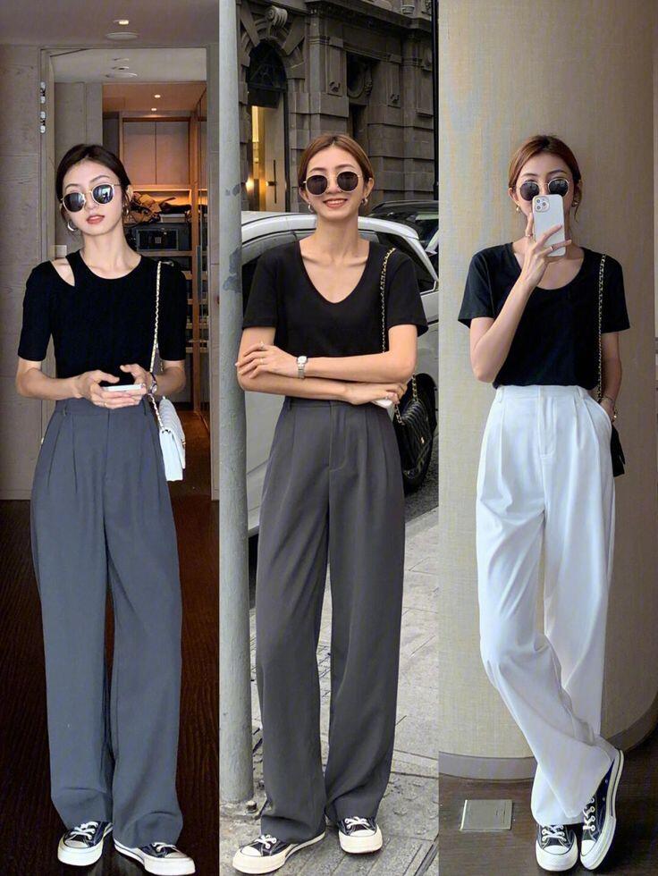 Phom dáng đứng, đường cắt may sắc nét của quần sẽ giúp vóc dáng chị em thêm thon gọn.