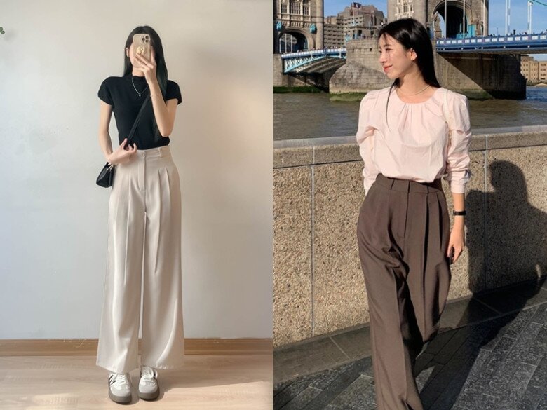 Ưu điểm lớn nhất của quần ống suông là nó giúp chỉnh sửa dáng chân, tôn lên sự thon thả và che đi phần thịt ở mông. 