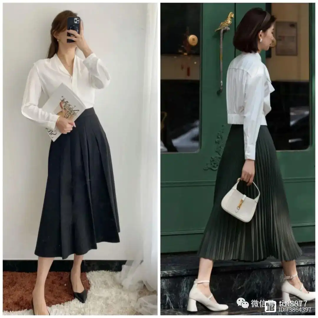 Chị em có thể chọn sơ mi trắng đơn giản và dễ phối nhất để diện cùng chân váy.