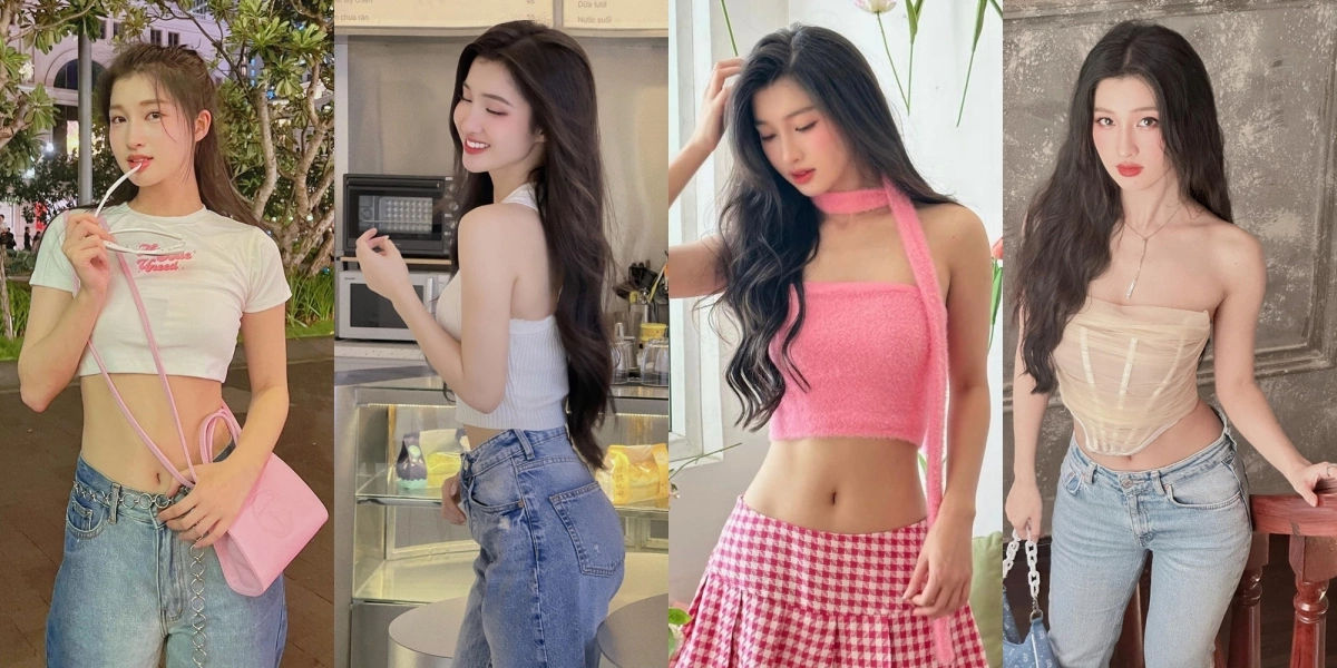 Trước khi ở ẩn, Phương Nhi thường chọn váy áo phom dáng crop top để tôn vòng eo con kiến 57 cm.