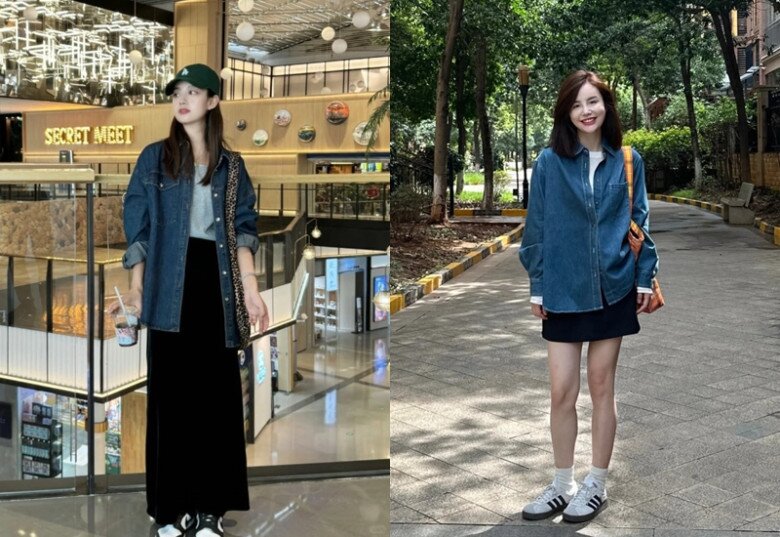 Nếu muốn mềm mại và nữ tính hơn, có thể mix với chân váy midi hoặc váy ngắn, sự đối lập giữa chất liệu cứng cáp và chi tiết bay bổng sẽ tạo hiệu ứng thời trang ấn tượng. 