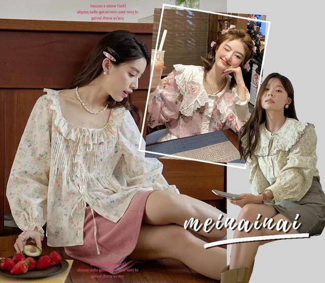 Ngoài cổ nơ, các phiên bản cổ tròn hay cổ búp bê cũng được ưa chuộng nhờ sự ngọt ngào và nữ tính, tạo thêm nhiều lớp thú vị cho set đồ.