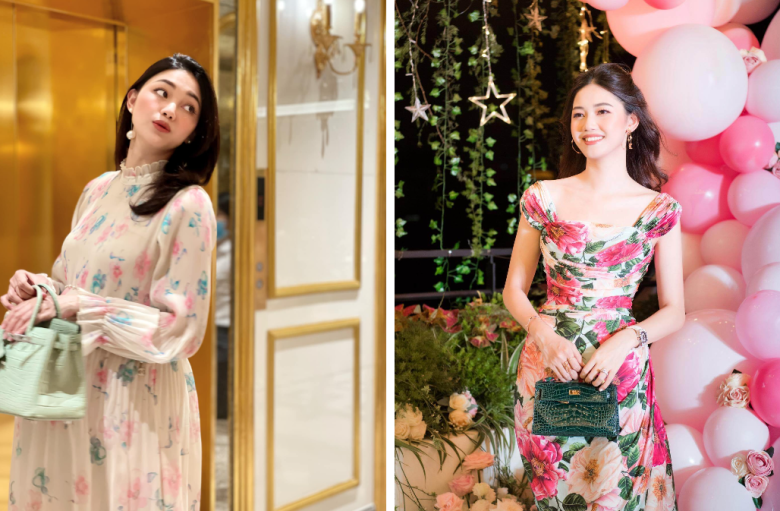 Thanh Tú sắm chiếc túi da cá sấu màu xanh ngọc khi mang bầu con trai thứ hai, còn mẫu túi bên cạnh từng được cô sử dụng trong tiệc sinh nhật của con đầu lòng.