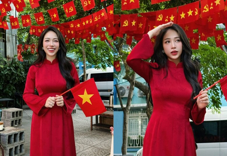 Không làm tóc cầu kỳ, Joyce Phạm chỉ cần uốn xoăn nhẹ và buông xõa mái tóc dài thể hiện nét đẹp người phụ nữ Việt Nam.