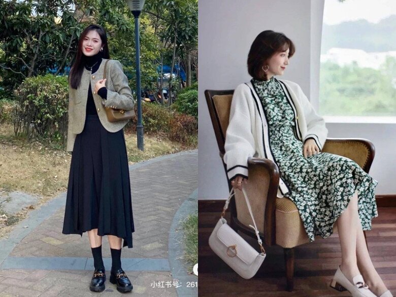 Giày loafer gót thấp kết hợp cùng váy dài tạo nên nét thanh lịch, đậm chất trí thức, đồng thời vẫn đảm bảo sự êm ái và thoải mái cho người mặc.