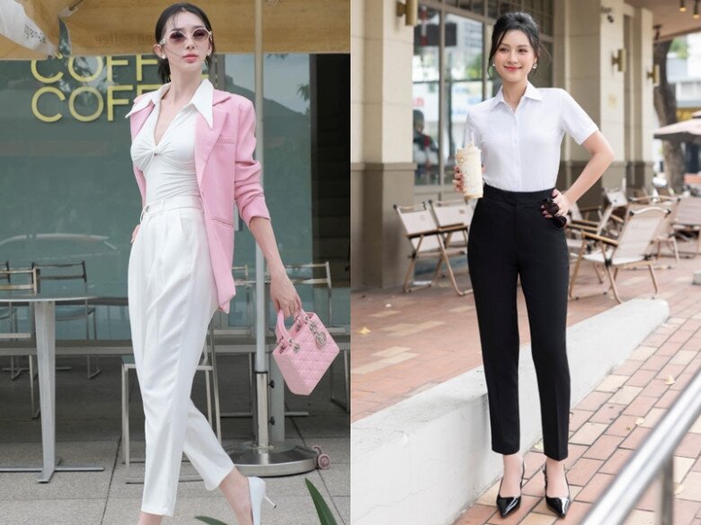 Quần tây có độ dài gần tới mắt cá chân sẽ giúp chị em trông thời thượng và kéo dài chân hơn.