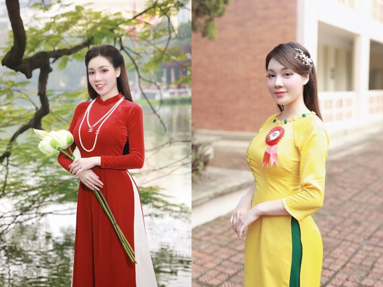 Mỗi khi diện áo dài, nữ giảng viên xinh đẹp đều không mix với phụ kiện quá cầu kỳ, chỉ đơn giản là chiếc vòng cổ hay cài tóc.
