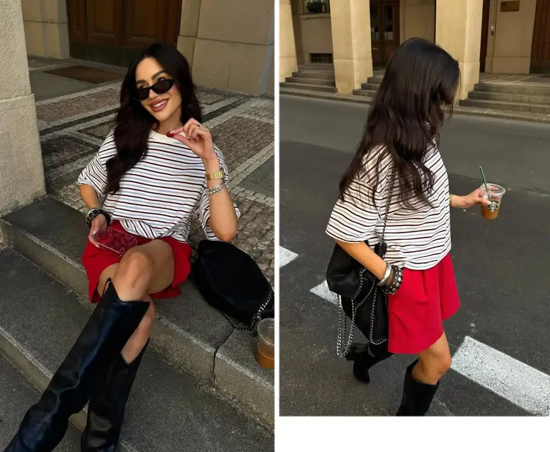 Kết hợp quần short với bốt da mang lại cảm giác đặc biệt thời trang.