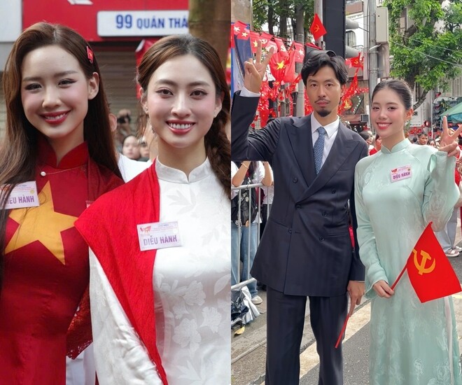Hoa hậu Lê Nguyễn Bảo Ngọc, Lương Thùy Linh (ảnh trái) và Á hậu Trần Ngọc Châu Anh (ảnh phải) đều là con nhà nòi.