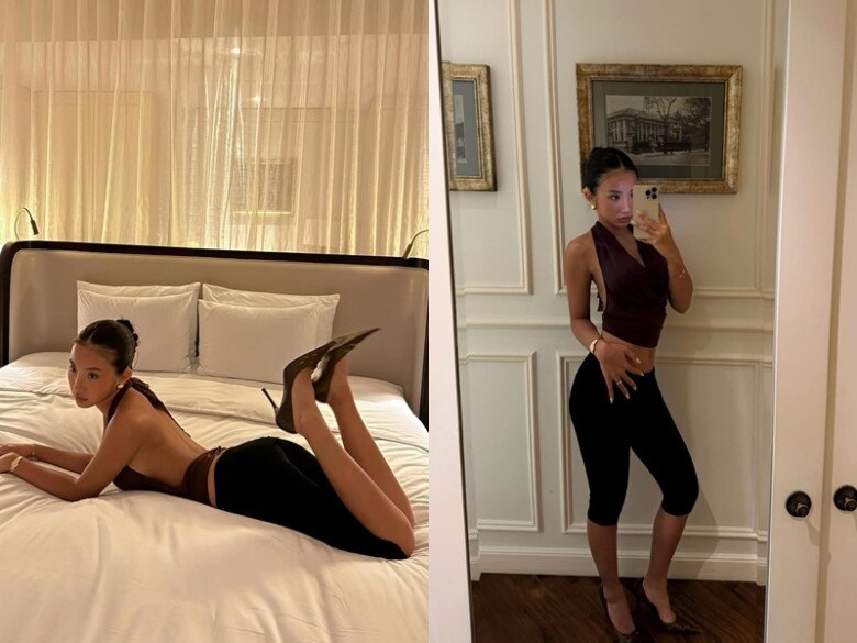 Trong bộ đồ ôm sát với áo halter cut-out và quần legging đen, Huyền 2k4 khoe tối đa đường cong cơ thể. Lối pose ảnh đầy tự tin biến cô thành hình tượng gợi cảm, thời thượng và tràn đầy năng lượng.