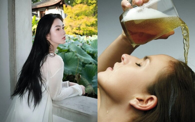 Gội đầu bằng bia giúp chị em có suối tóc suôn mượt.