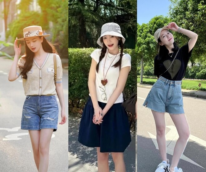 Công thức đơn giản mà luôn hiệu quả là áo phông và quần short. Chỉ cần sơ vin nhẹ phần gấu áo, bạn đã tạo được tỷ lệ cơ thể cân đối, đồng thời nâng cấp set đồ trở nên gọn gàng và có gu hơn hẳn. 