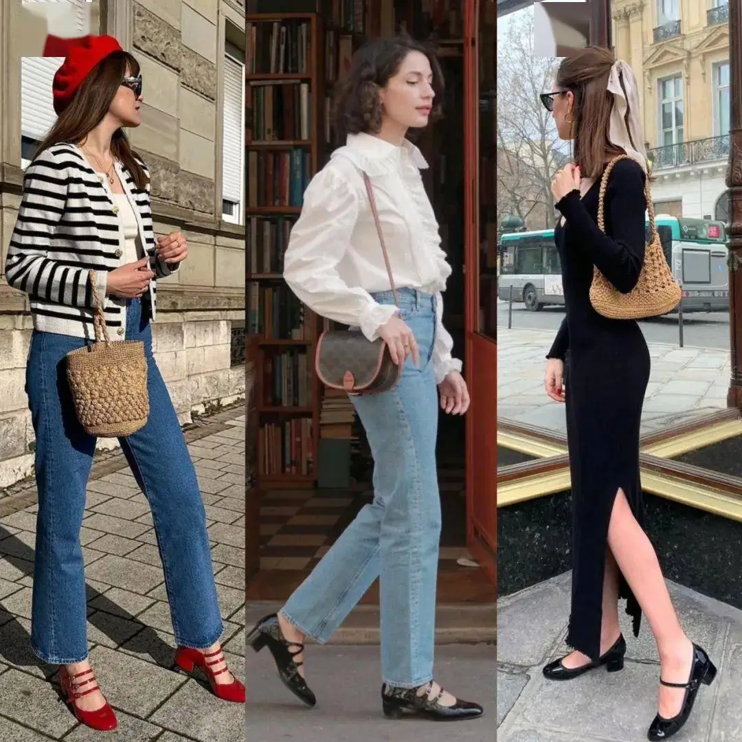 Mary Jane cổ điển với quai cài, mũi tròn, đế thấp hoặc gót nhỉnh, mang đến vẻ thanh lịch, tinh tế và đa năng, phối được nhiều phong cách mùa thu.