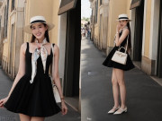 Thời trang - Đỗ Thị Hà khoe chân dài 1,11m khi diện váy ngắn dạo phố Milano